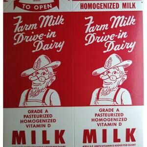 Farmer Man Drive In Dairy Vintage Unused Half Gallon Milk Waxed Carton 1960s NOS